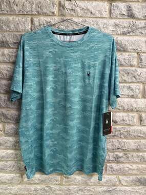 Spyder Swim Men’s Rash Guard Shirt M Aqua Blue UPF 30+ Quick Dry Surf Swim Tee